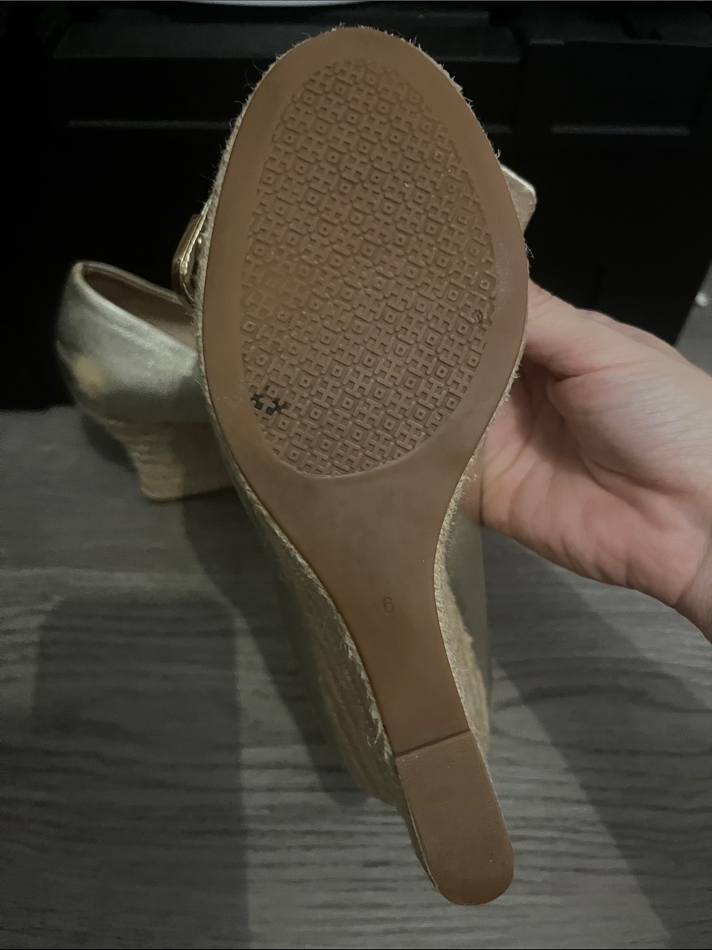 Tory Burch Metallic Gold Knot Peep-Toe Wedge Espadrille - Picture 13 of 13